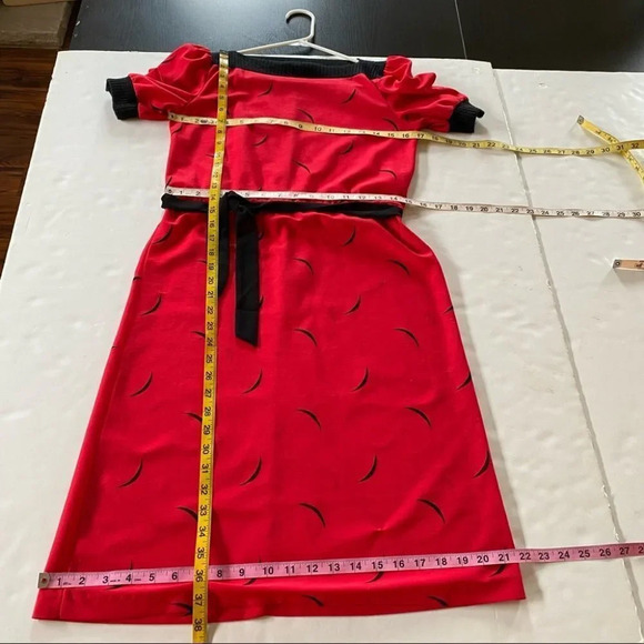 Vintage 70s 80s Dress Womens Size XS Red Black Knee Length Lightweight Knit - Picture 10 of 14